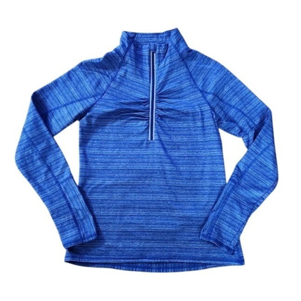 90‎ Degree By Reflex Blue Striped Ruched Quarter Zip Pullover Top Women's S E69
